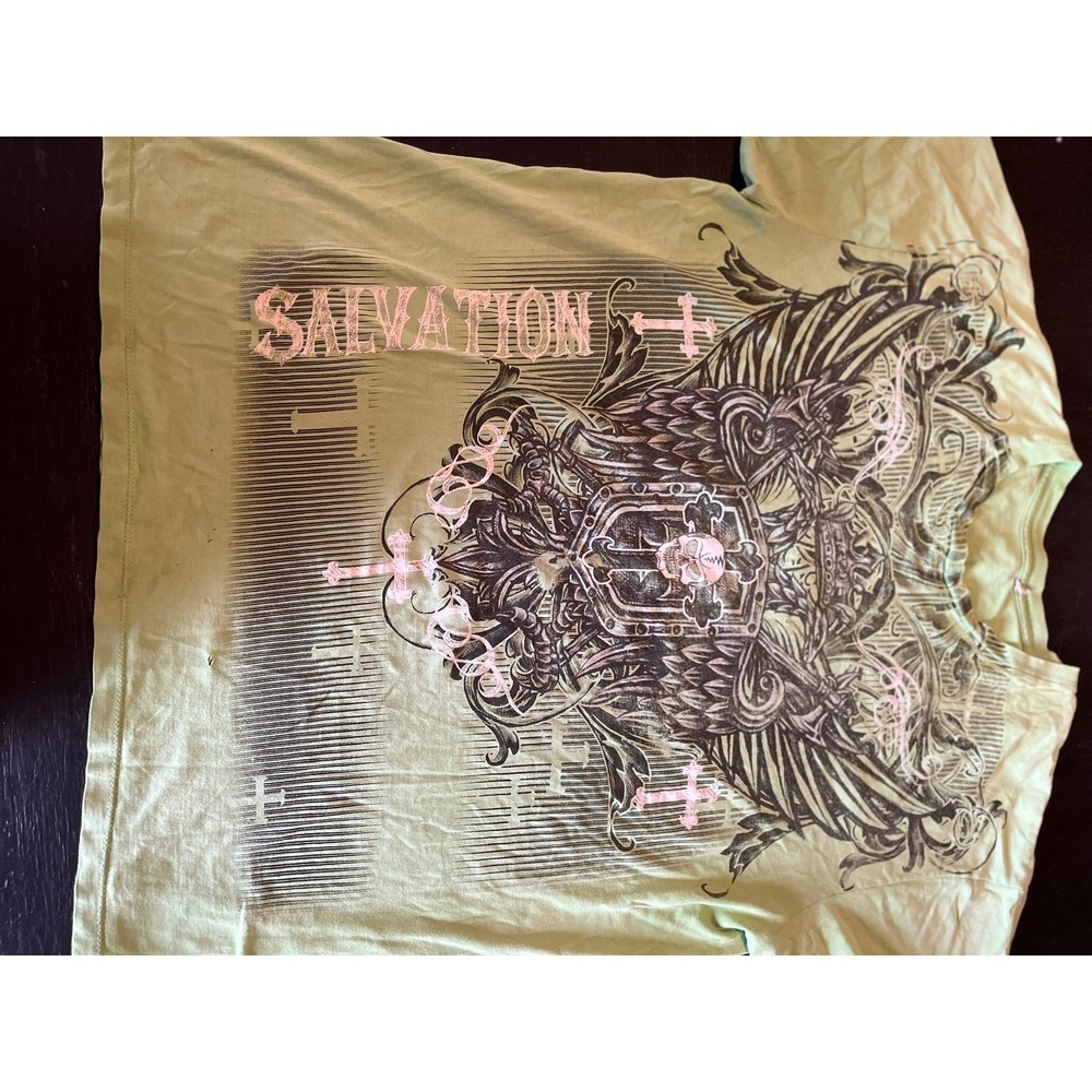 Vintage Style Graphic‎ T-Shirt Salvation Skull Cross Green Design